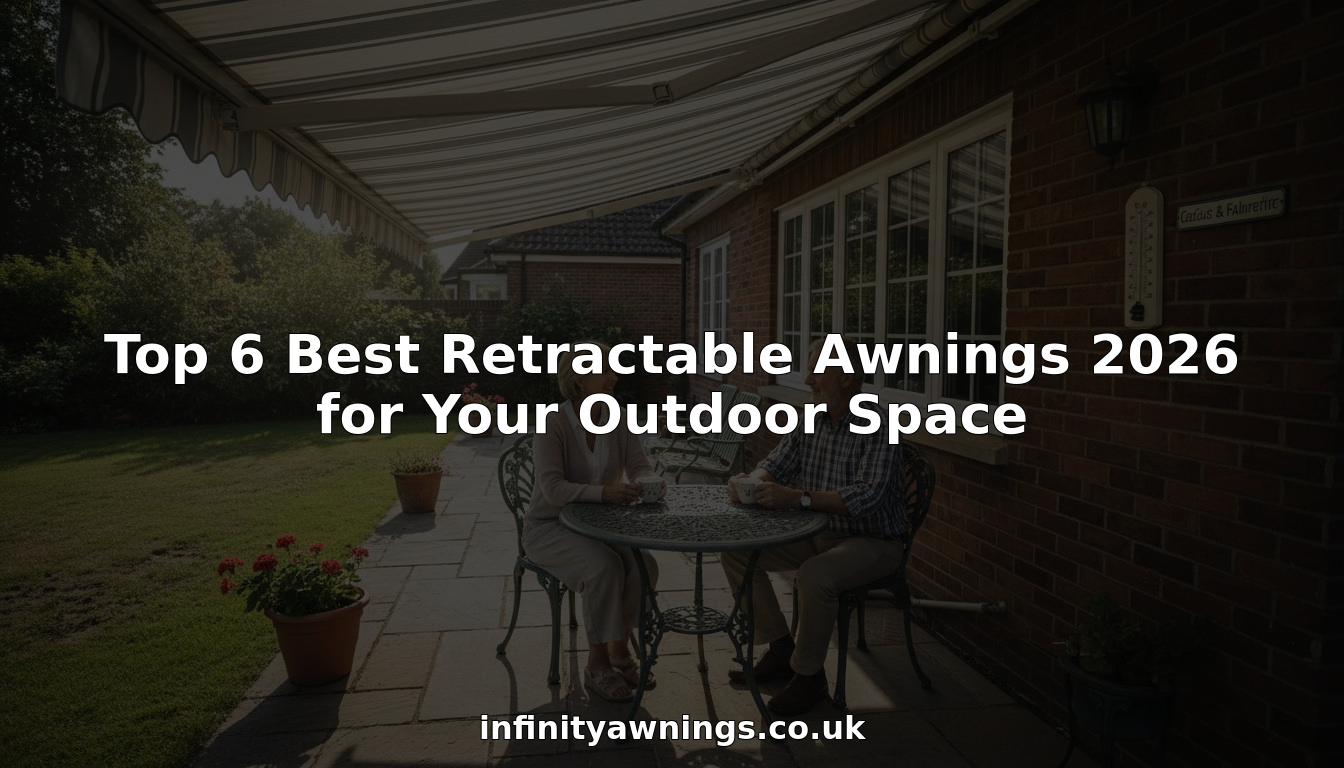 Couple relaxing under retractable patio awning