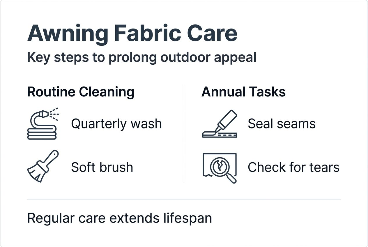 Infographic of awning fabric care steps and tips