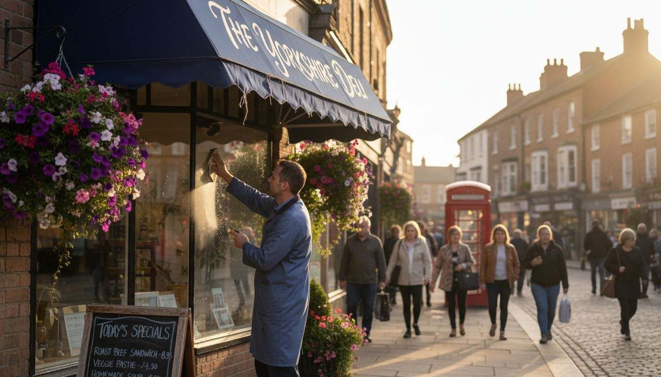 Retail shop with fixed awning and window display
