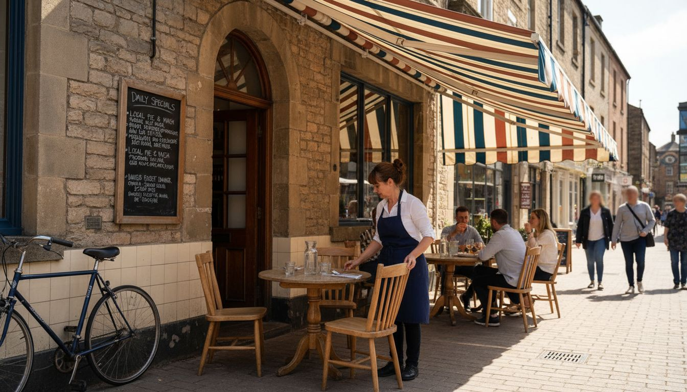 Yorkshire bistro with retractable awning outdoor seating