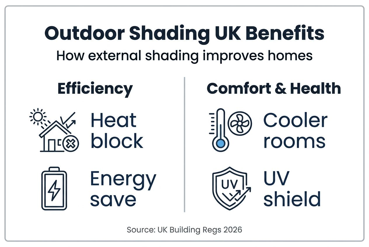 Infographic showing UK shading efficiency and comfort benefits