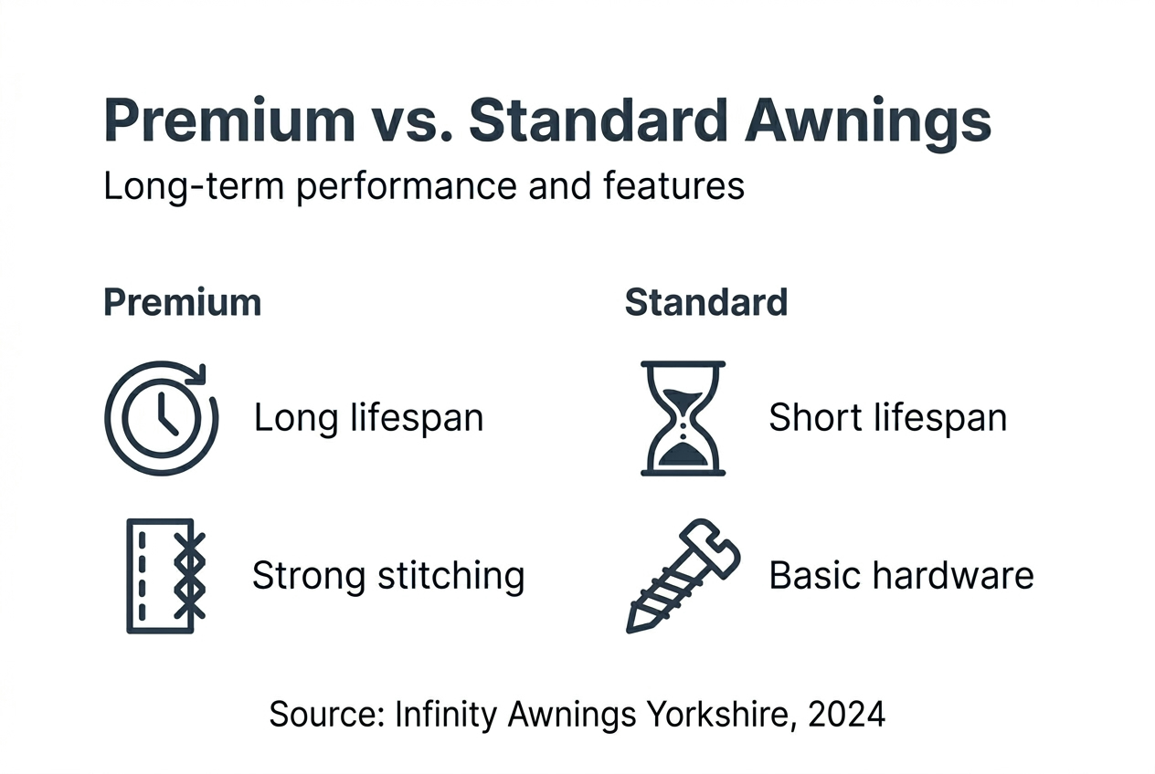 Infographic comparing premium and standard awning features