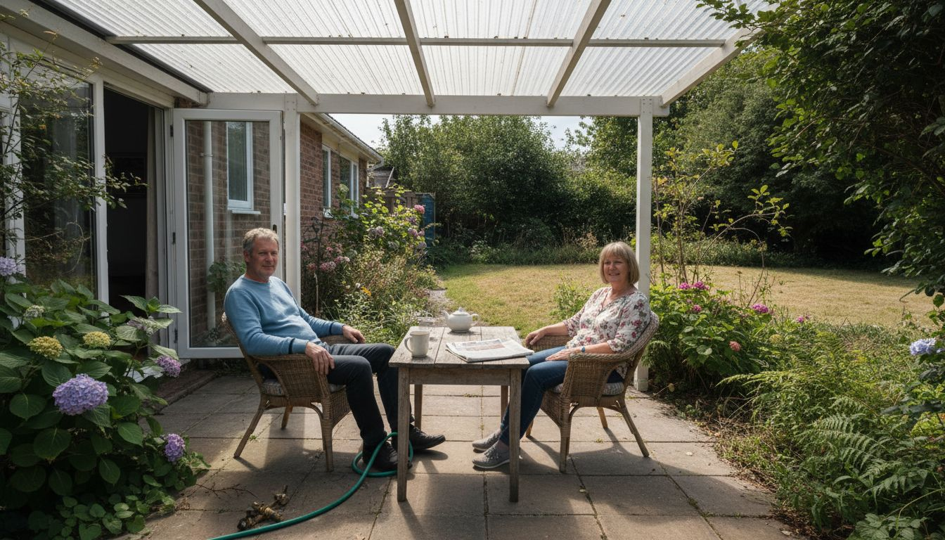 Couple enjoying relaxation under patio cover