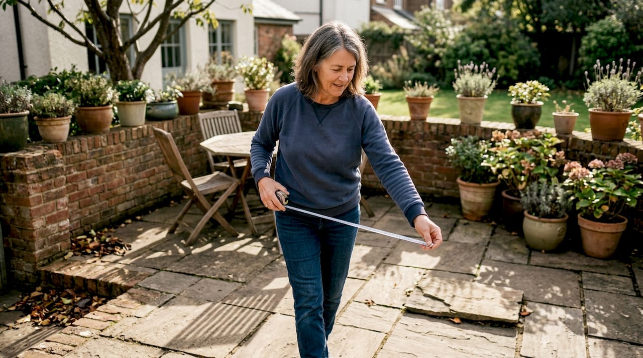 Homeowner measuring sun on Yorkshire patio