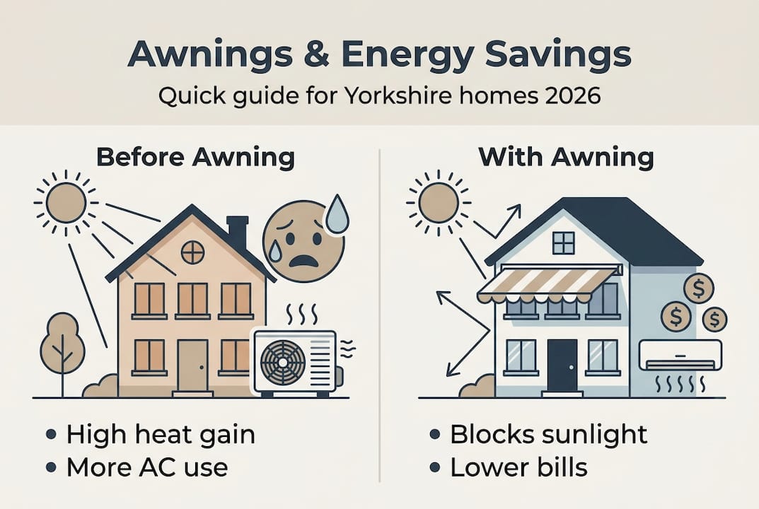 Infographic comparing energy use with and without awnings