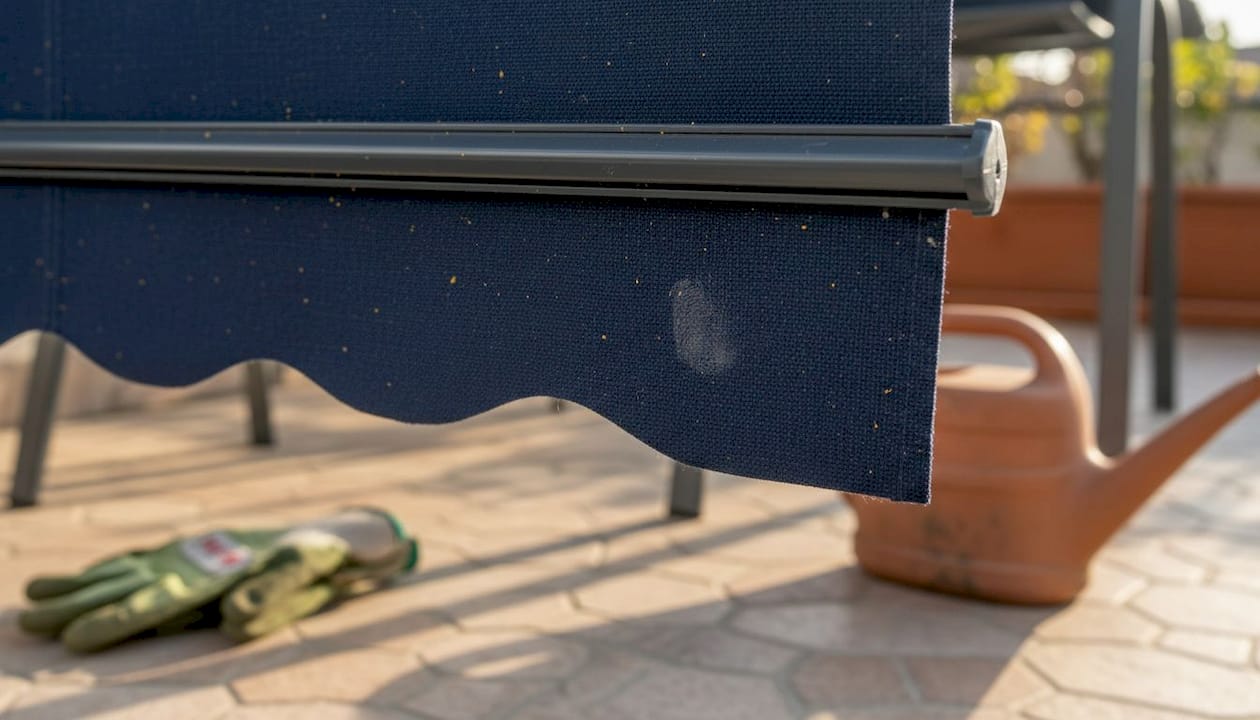 Closeup of acrylic awning fabric outdoors