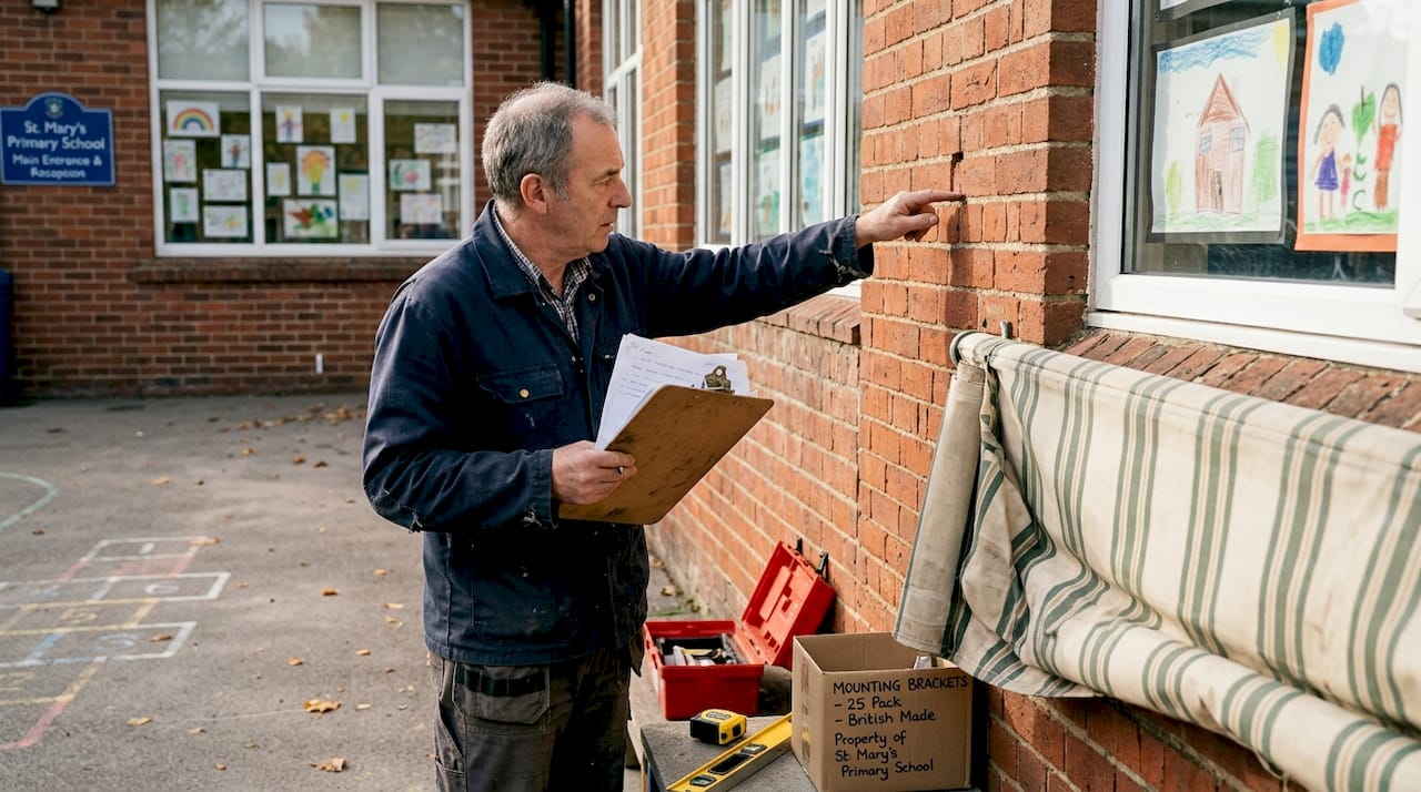 Caretaker prepares site for school awning