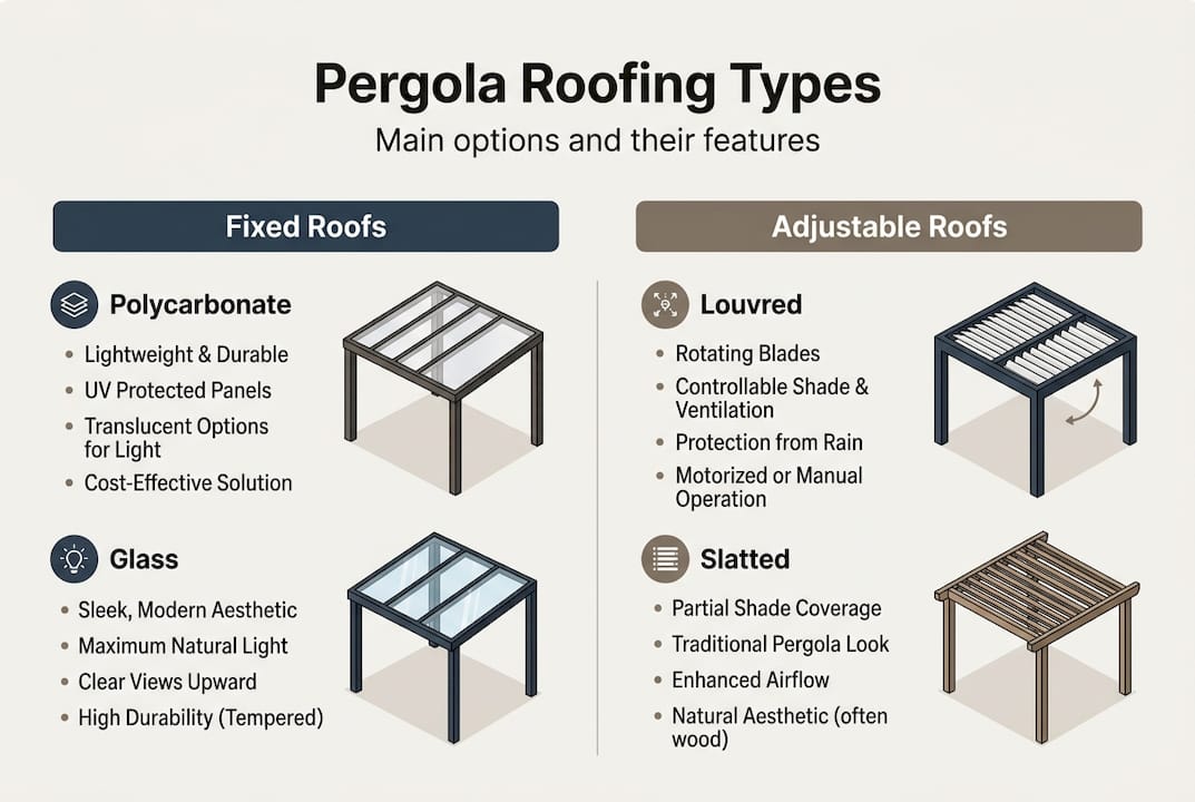 Infographic comparing pergola roofing types