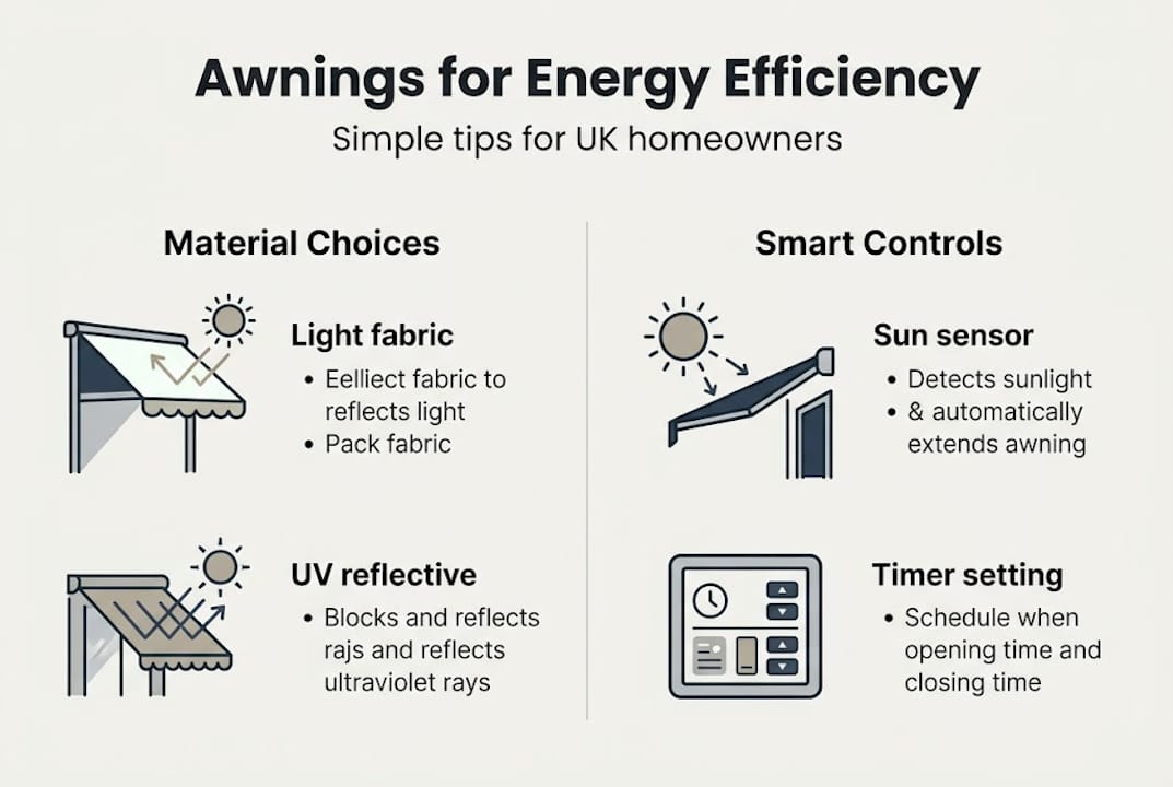 Infographic showing awning features and tips