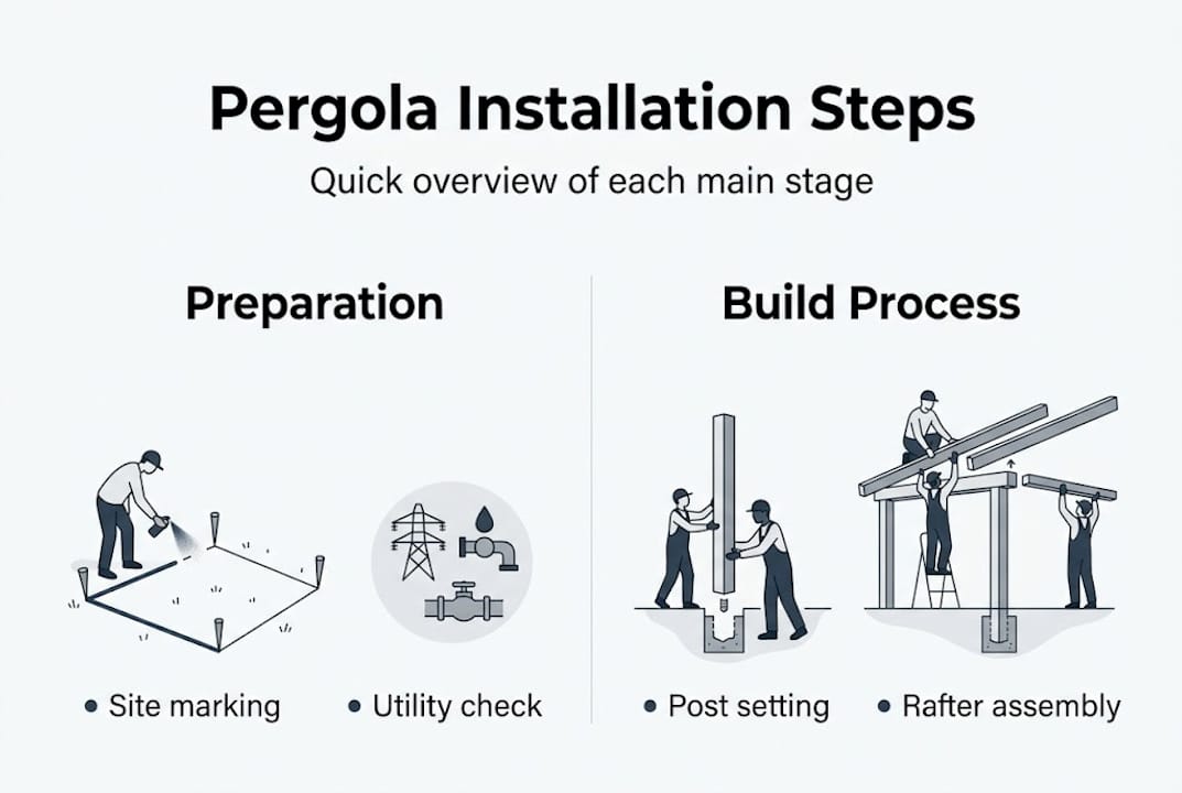 Infographic showing pergola workflow steps