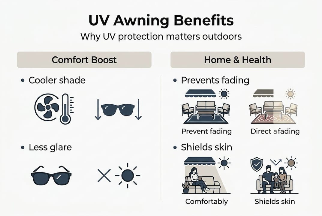 Infographic comparing UV awning key benefits