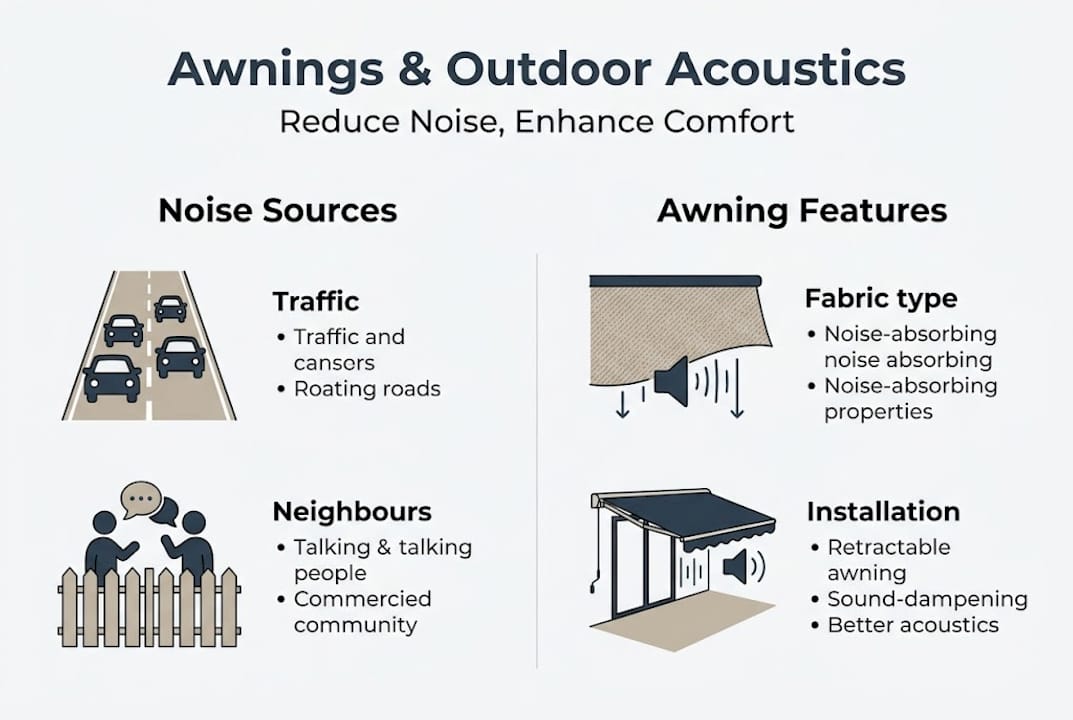 Infographic summarizing awnings and noise reduction