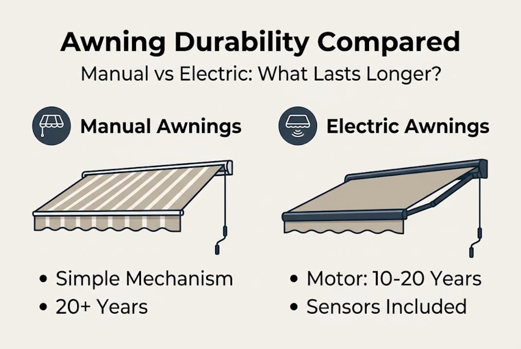 Infographic comparing manual and electric awning durability