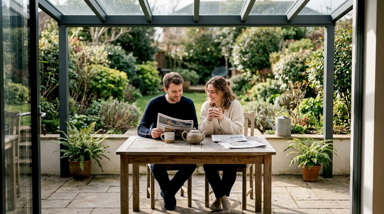 Couple relaxing under stylish veranda