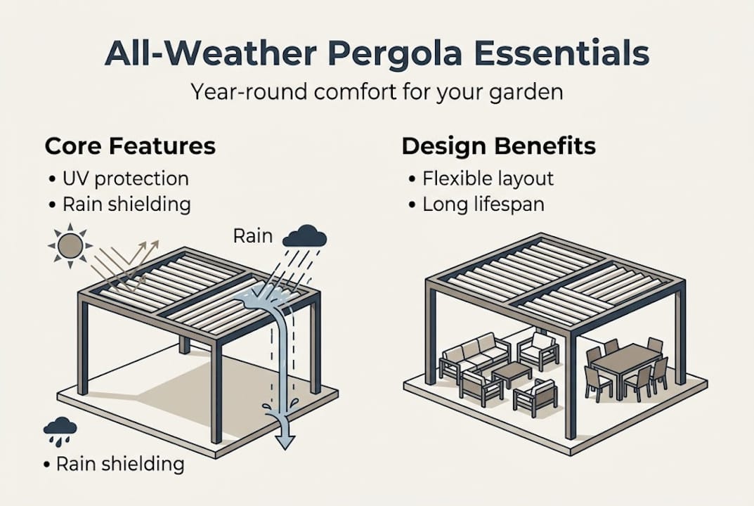 Infographic of pergola features and benefits
