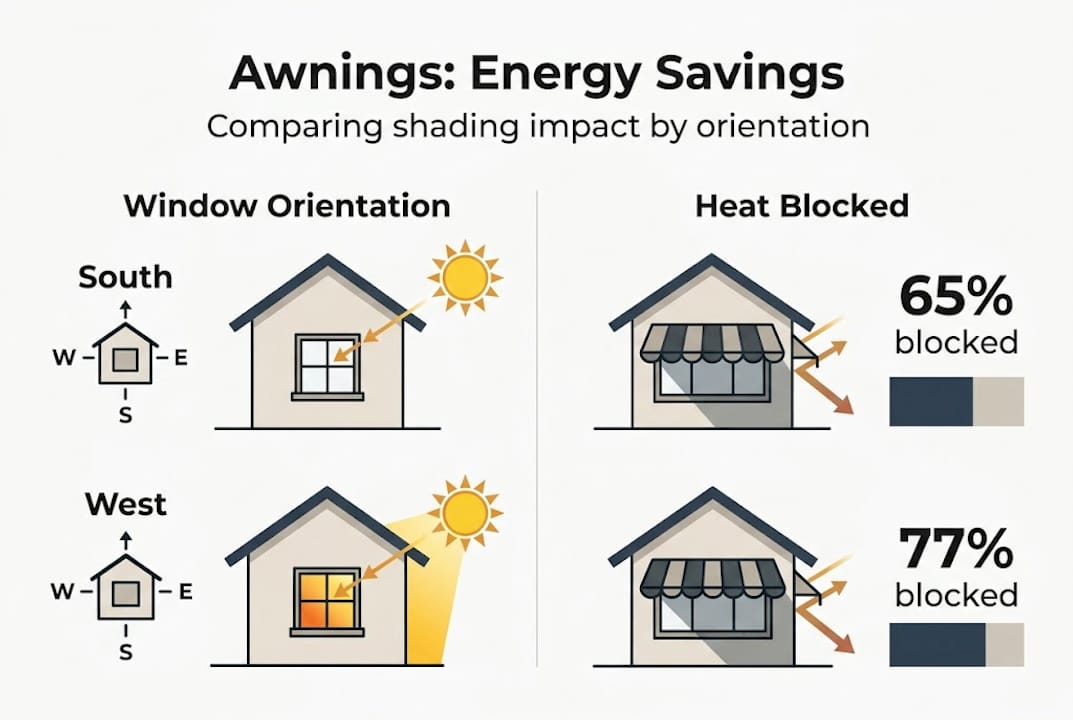 Infographic comparing energy savings by window orientation