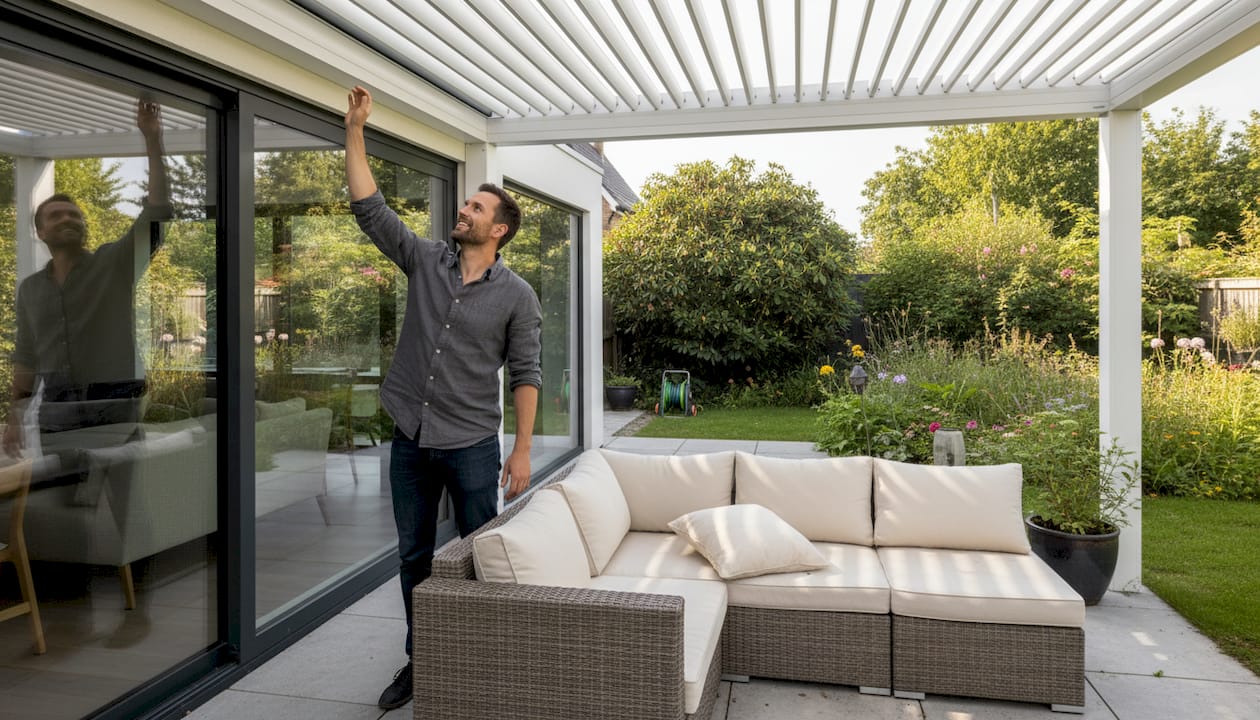 Adjusting bioclimatic pergola in UK garden