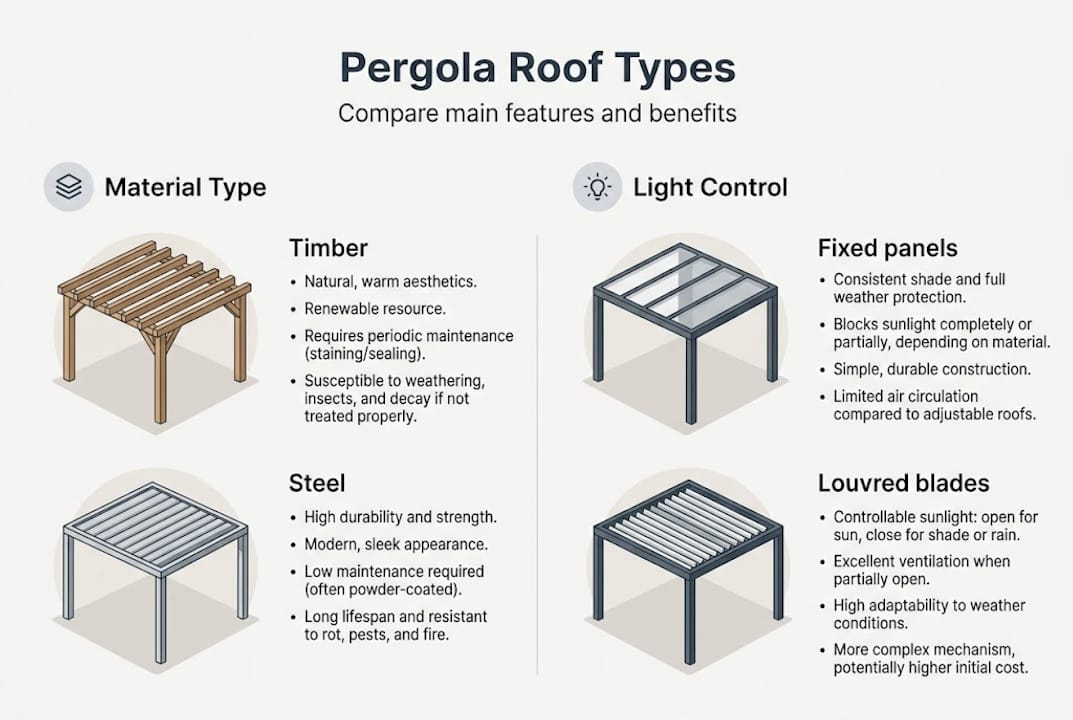 Infographic comparing pergola roof types