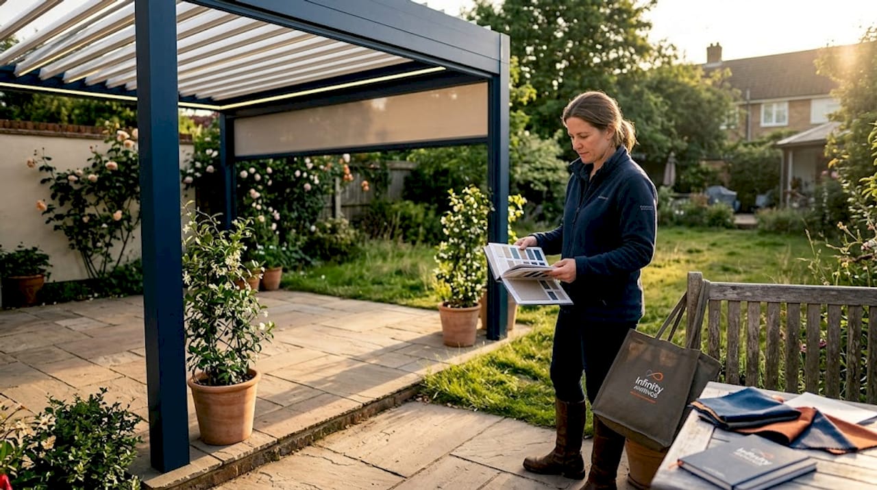 Designer selecting pergola custom features