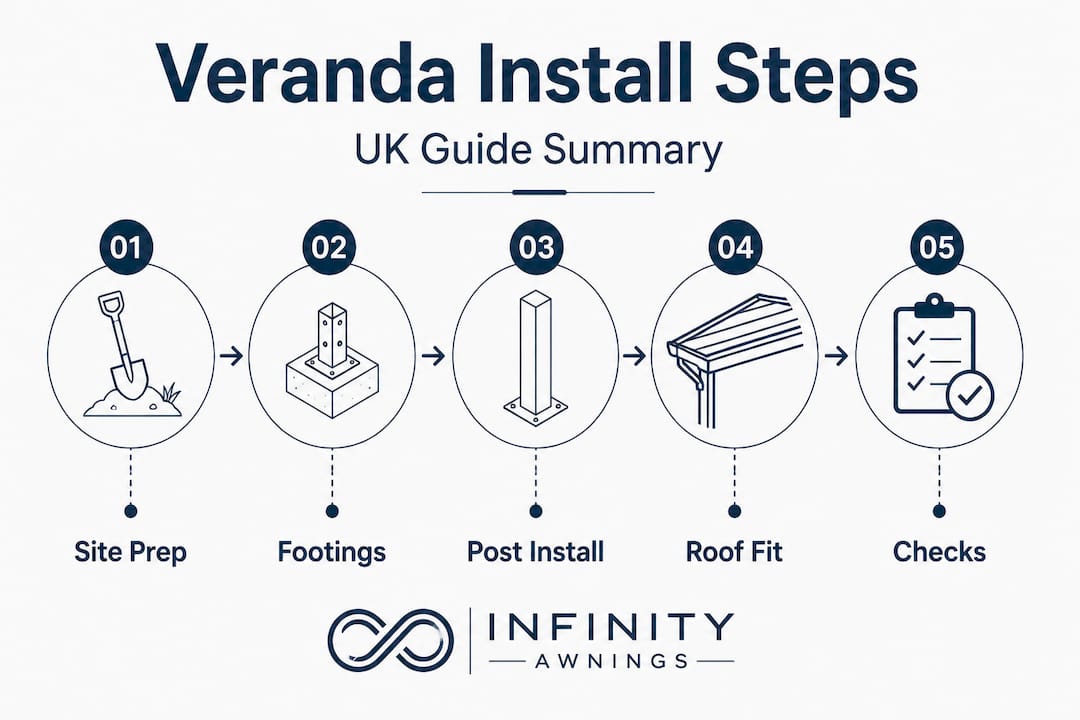 Infographic summarising veranda installation steps