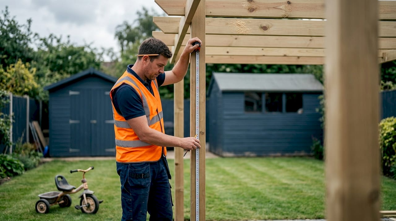 Builder measuring pergola post height