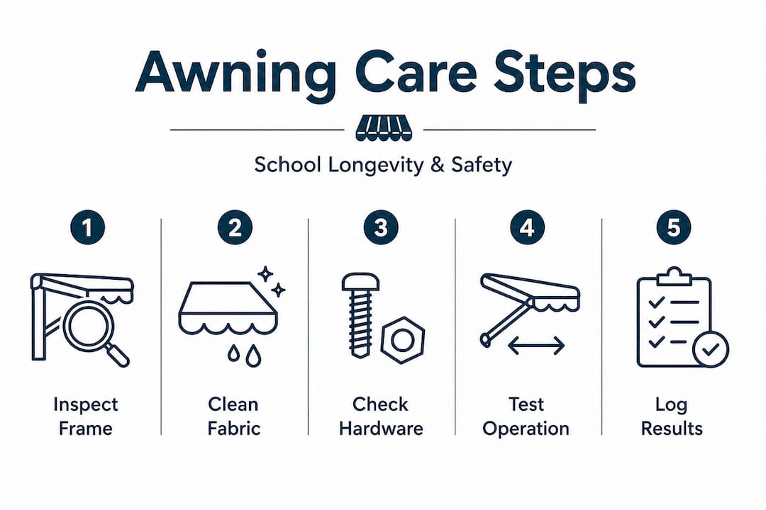 Infographic showing steps for school awning maintenance