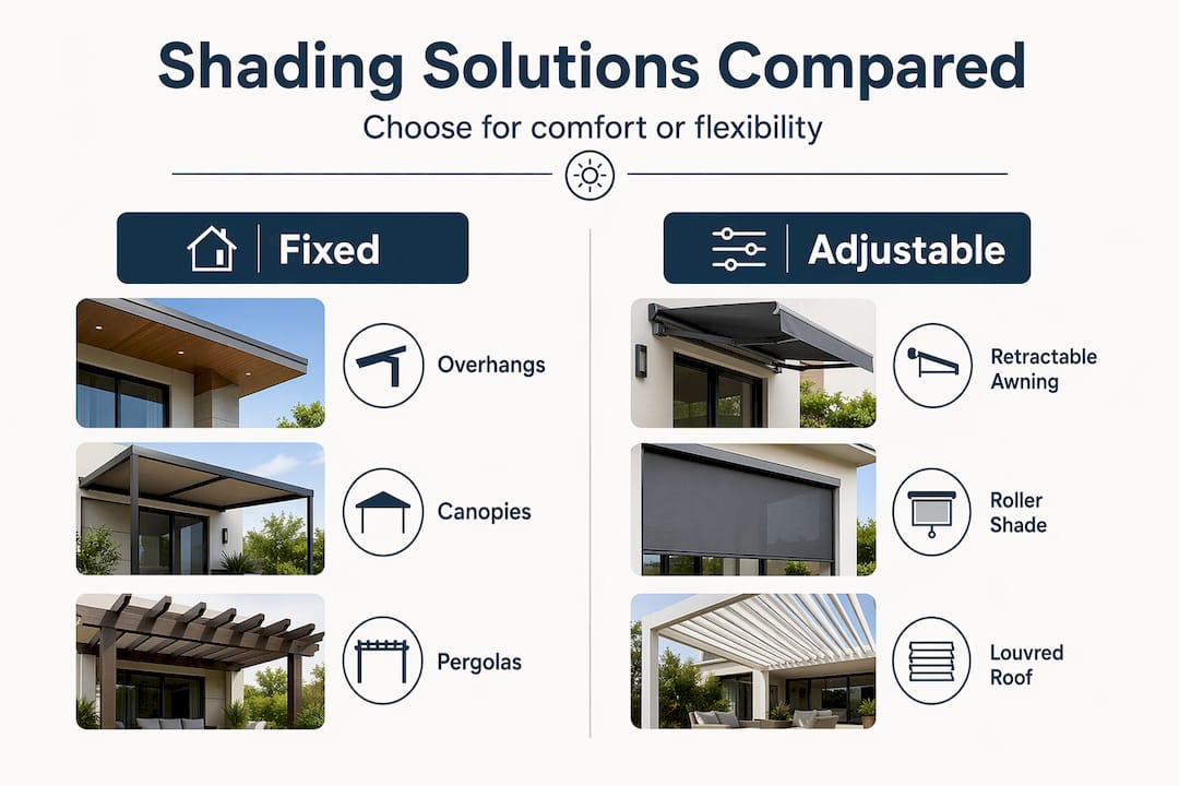 Infographic comparing fixed and adjustable shading
