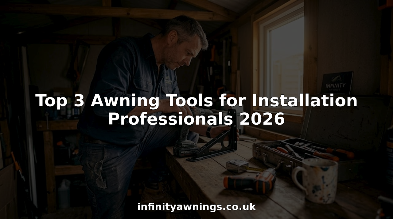 Installer examining tools for awning setup
