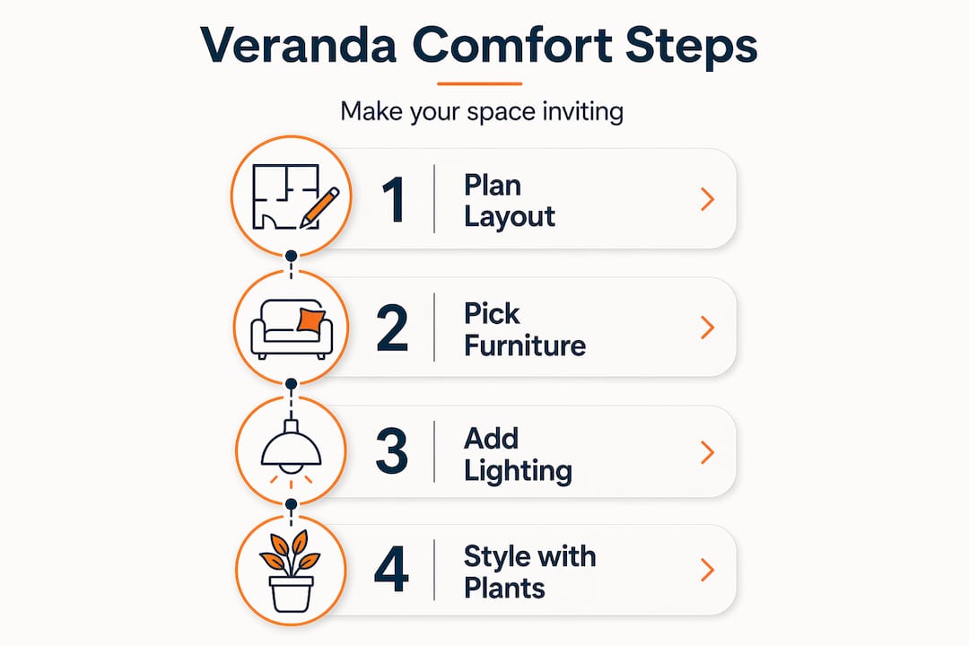 Infographic of steps for comfortable veranda setup