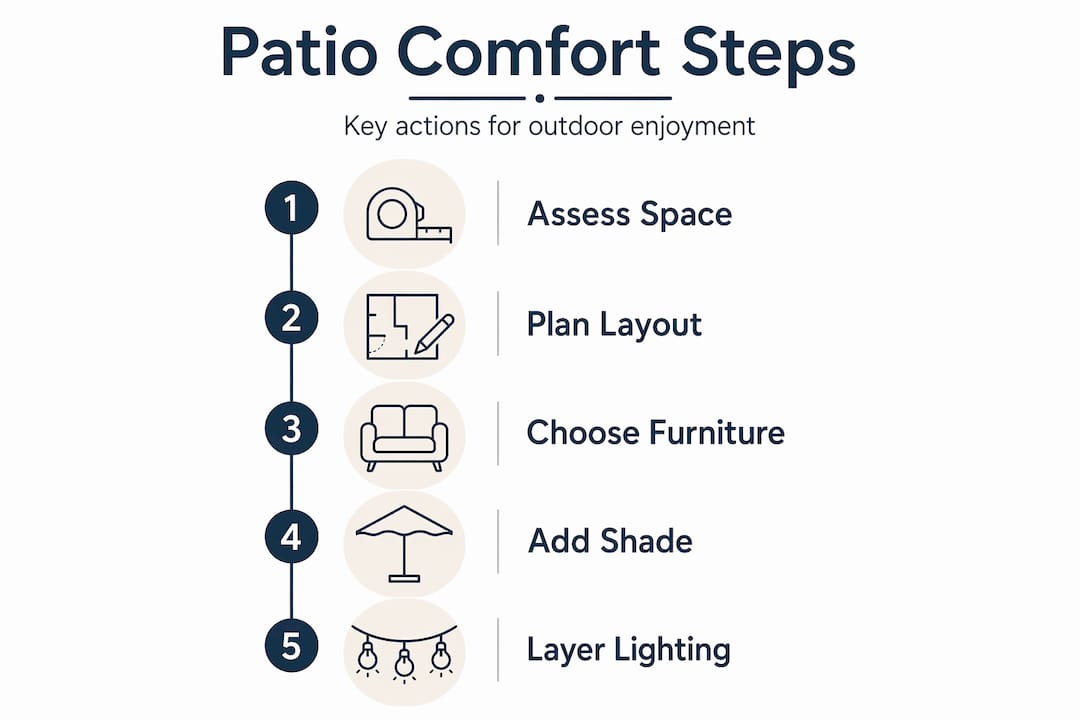 Vertical flow infographic showing patio comfort steps