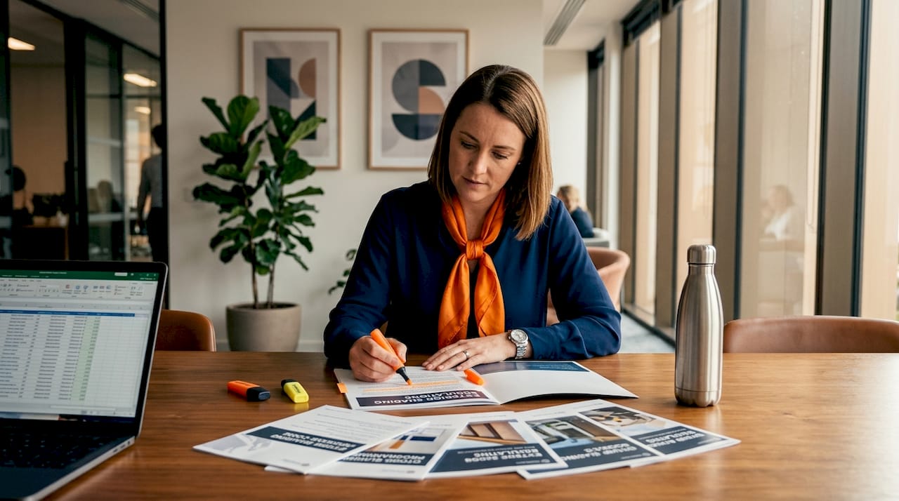Compliance officer reviewing shading regulations folder