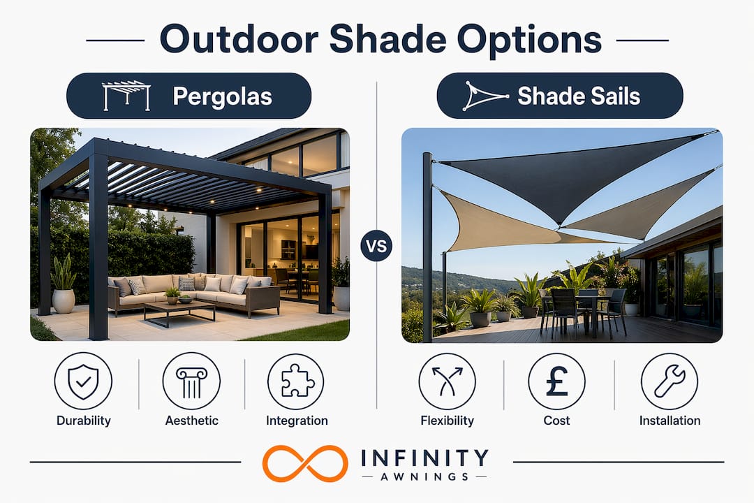 Comparison infographic pergolas and shade sails