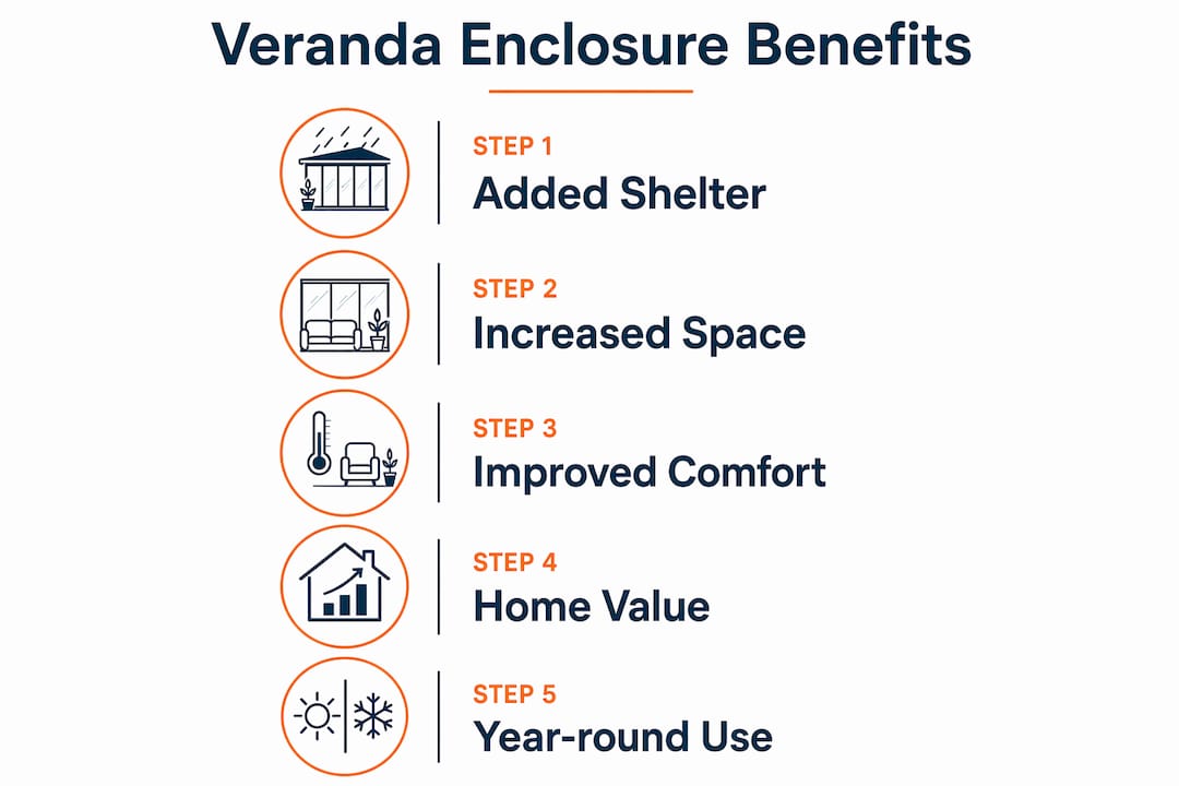 Infographic illustrating key benefits of veranda enclosures