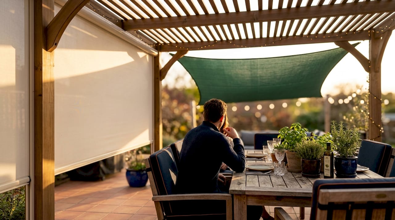 Outdoor patio with various shade options