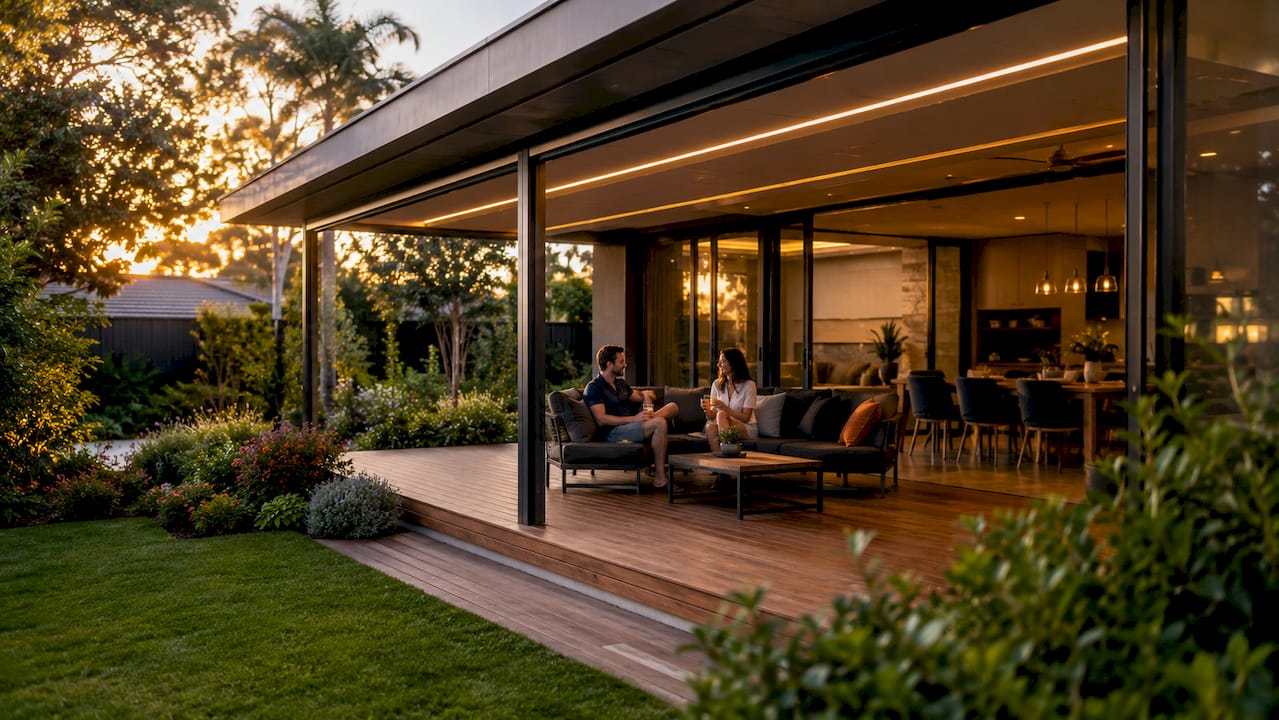Modern veranda exterior in suburban garden
