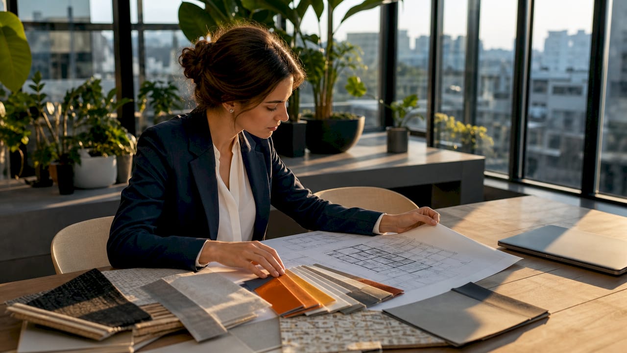 Architect reviewing integrated shading materials