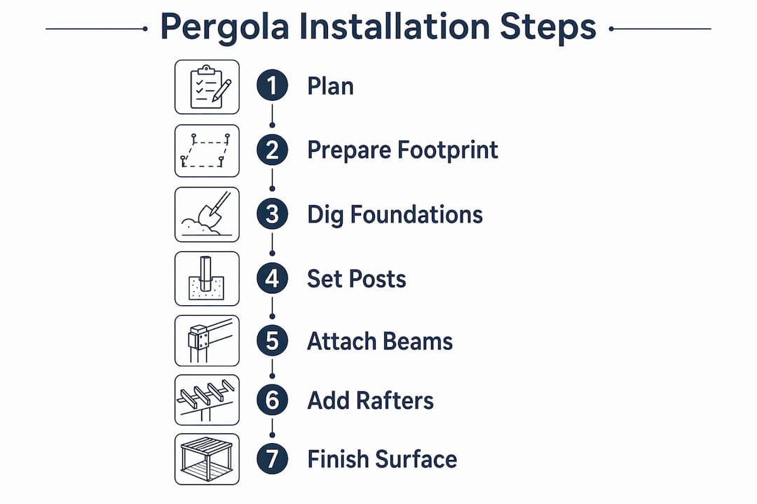 Infographic showing pergola installation step-by-step
