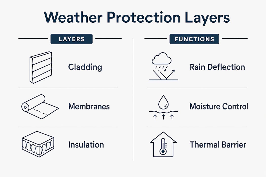 Infographic comparing weather protection layers and functions