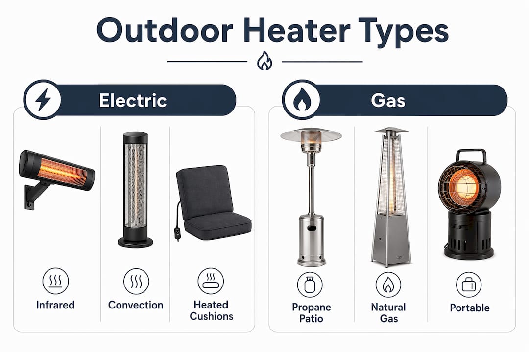 Infographic comparing electric and gas outdoor heaters
