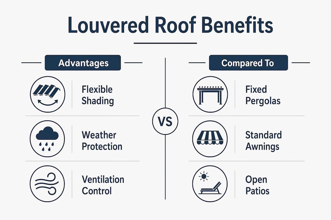 Infographic comparing louvered roof benefits vs other options
