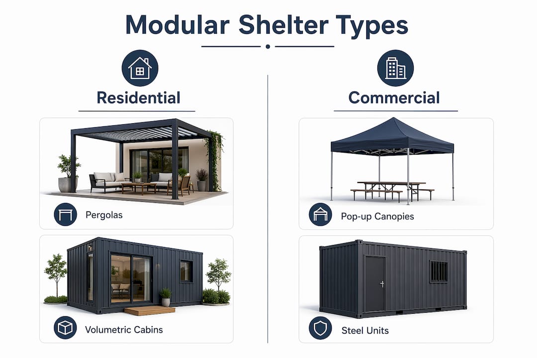 Infographic showing types of modular outdoor shelters