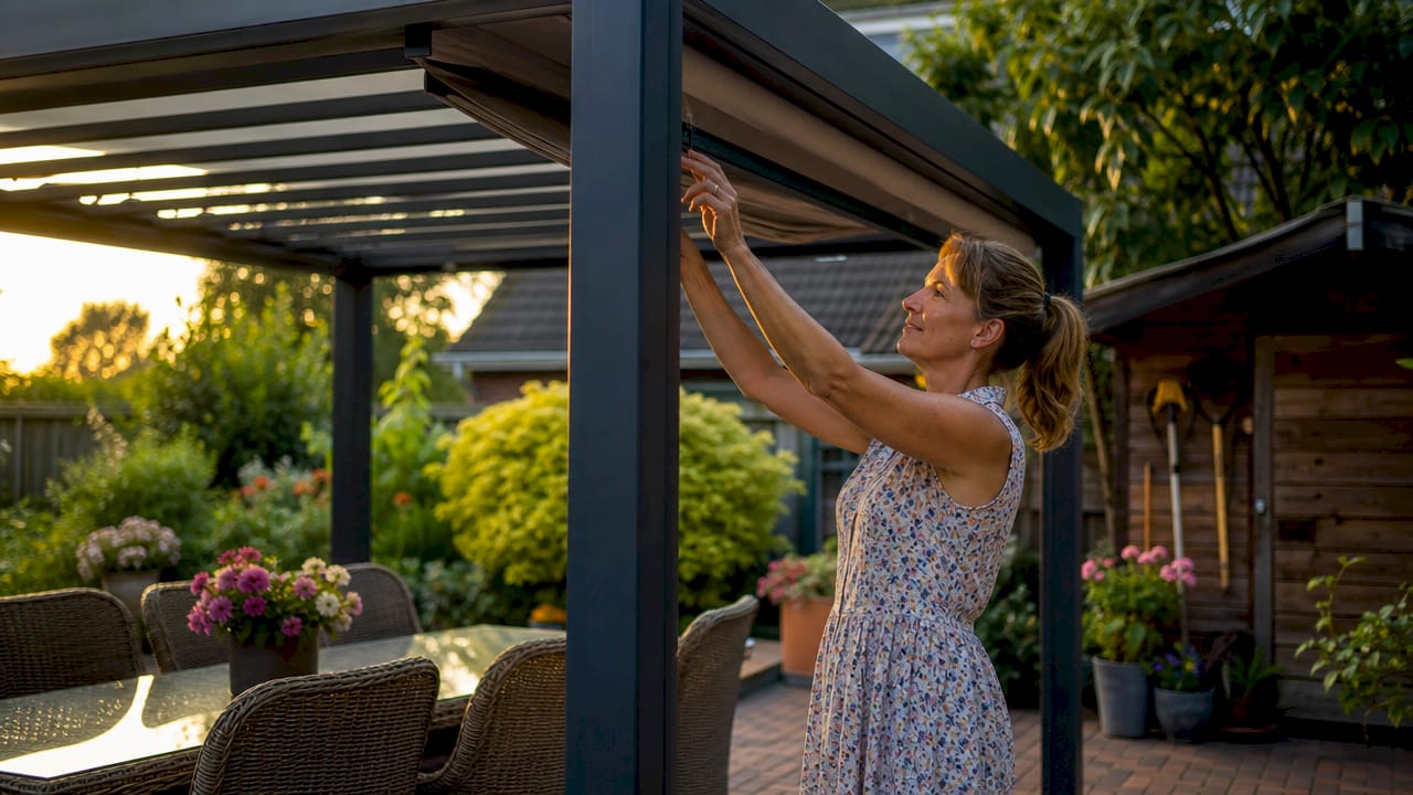 Modular pergola assembled in backyard