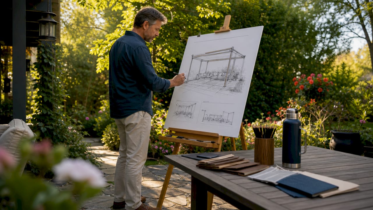 Architect sketching modular shelter design