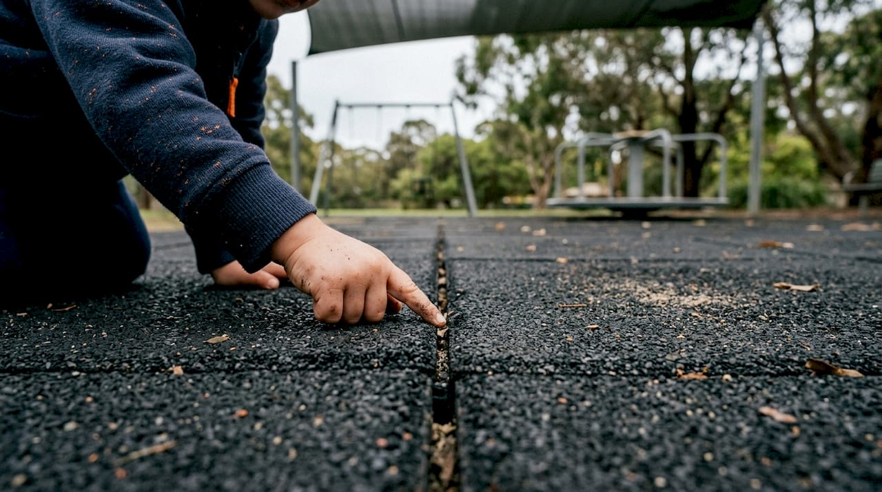 Child touching rubber playground surfacing