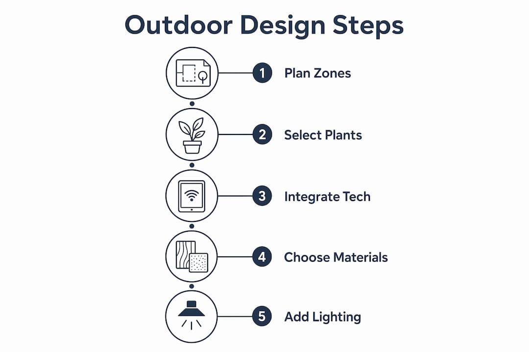 Infographic illustrating key steps in outdoor space design