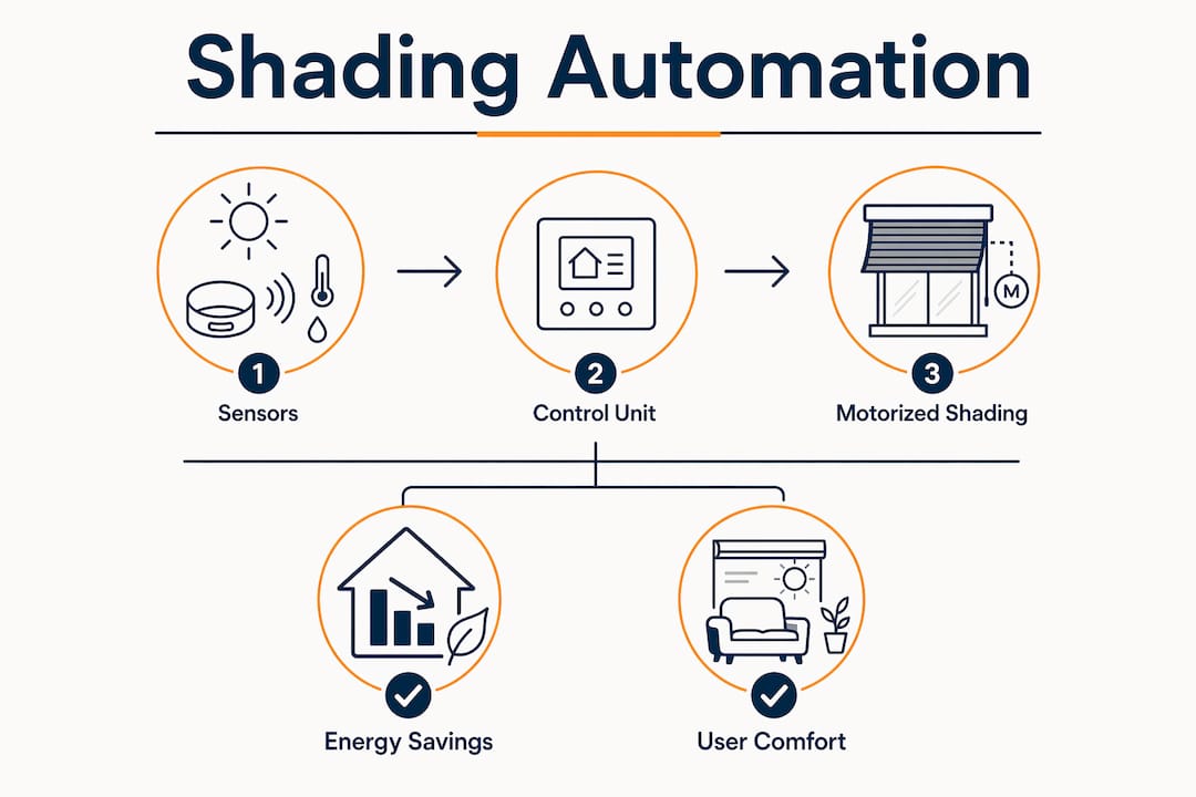 Infographic illustrating shading automation steps and benefits