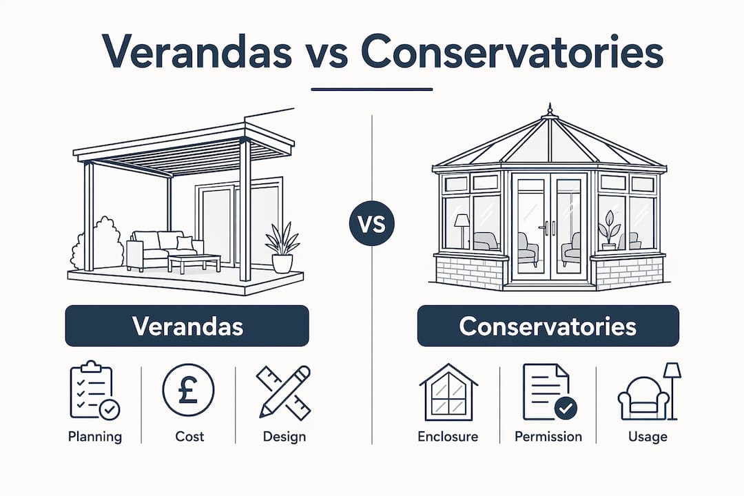 Infographic comparing verandas and conservatories features