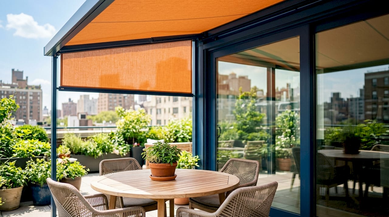 Custom shade blocking sunlight on patio