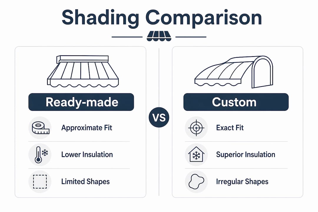 Infographic comparing custom versus ready-made shading
