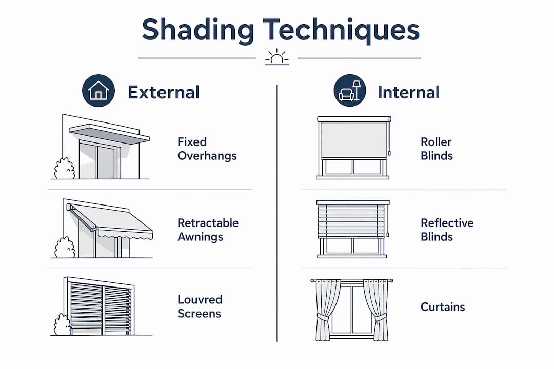 Infographic comparing external and internal shading techniques